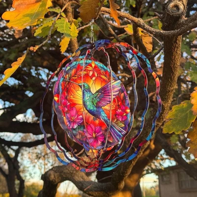 PUCPAM Hummingbird Wind Spinner, 3D Hanging Stainless Steel Garden Spinner, Wind Spinner Hanging for Outdoor & Indoor Décor, Unique Gifts for Yard Garden Decoration or Patio Décor (Hummingbird) - Image 2